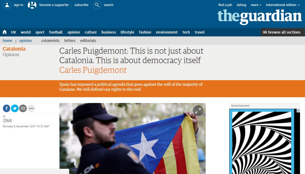 Puigdemont's article in 'The Guardian'